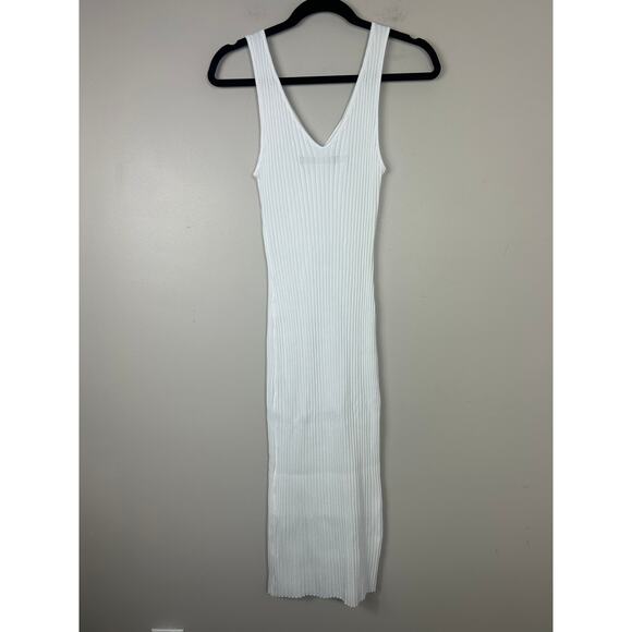 Enza Costa Ribbed Stretch Jersey Knit Midi Slip Dress White Large Quiet Luxary - Picture 8 of 8